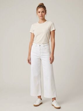 Driftwood Charlee Classic Fit Wide Leg Braided Waist Jeans In White Size 30